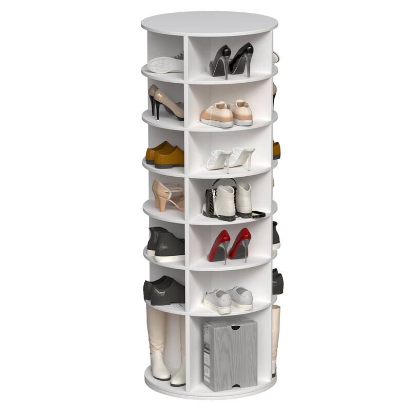 Rotating Shoe Rack Tower,7-Tier Shoe Rack,Free Standing 360°Revolving Shoe Organizer,High Bottom Design,Fits 28 Pairs of Shoes