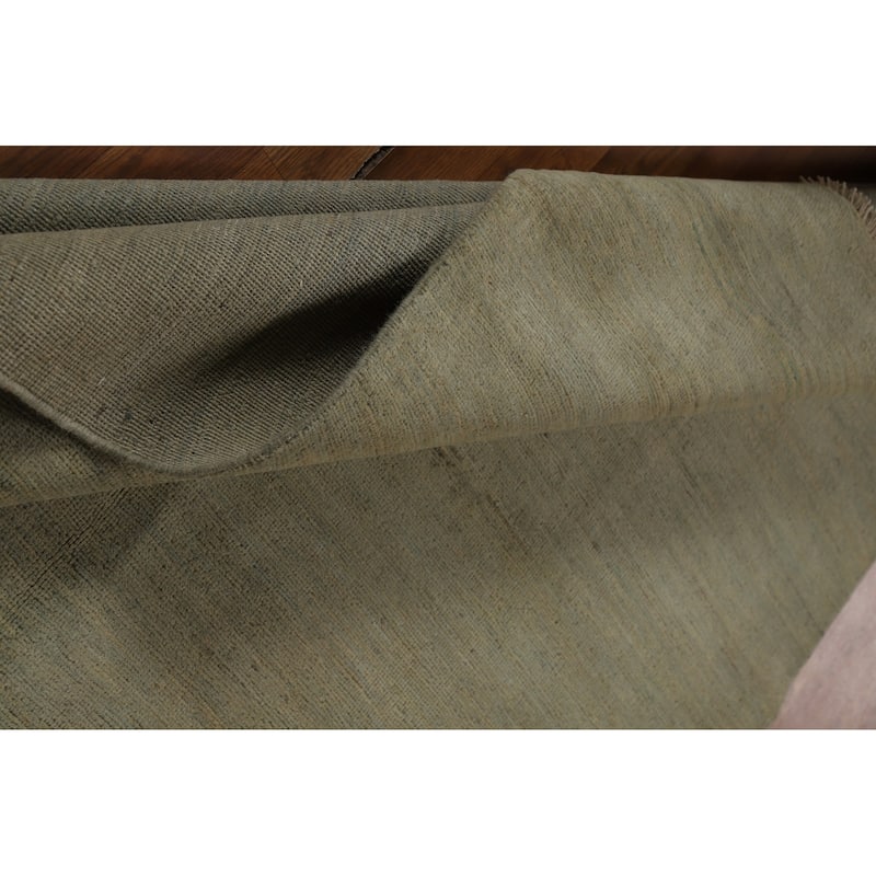 Green Solid Gabbeh Modern Area Rug Hand-Knotted Wool Carpet - 5'2" x 6'2"