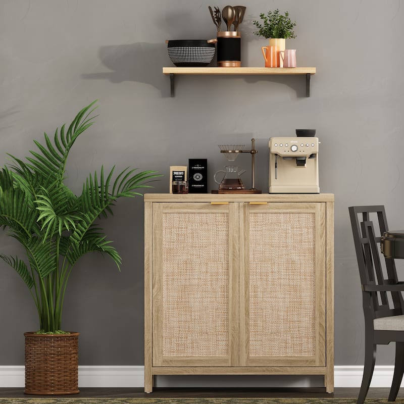 SICOTAS Rattan Sideboard Buffet Set of 2 with 2 Doors - N/A