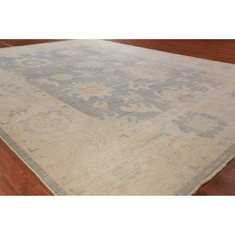 Hand Knotted Oriental 100% Wool Carpet Transitional All-Over Navy Blue & Blues Oushak Area Rug - 12' 1'' X 9' 10''