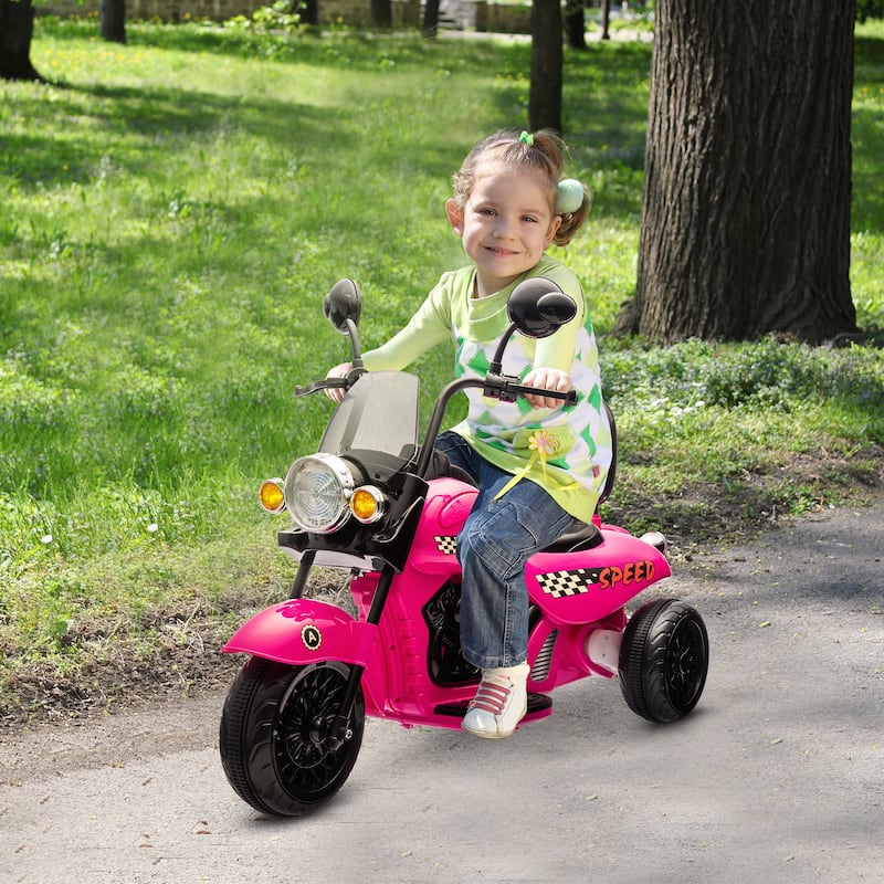 Pink Electric Motorcycle Ride-On Trike Motorcycle with Headlights, 3 Wheel 6V Battery Powered Motorbike