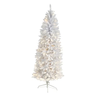 6ft. Slim White Artificial Christmas Tree with 250 Warm White LED Lights & 743 Branches - Sleek Elegant Holiday X-Mas Glow