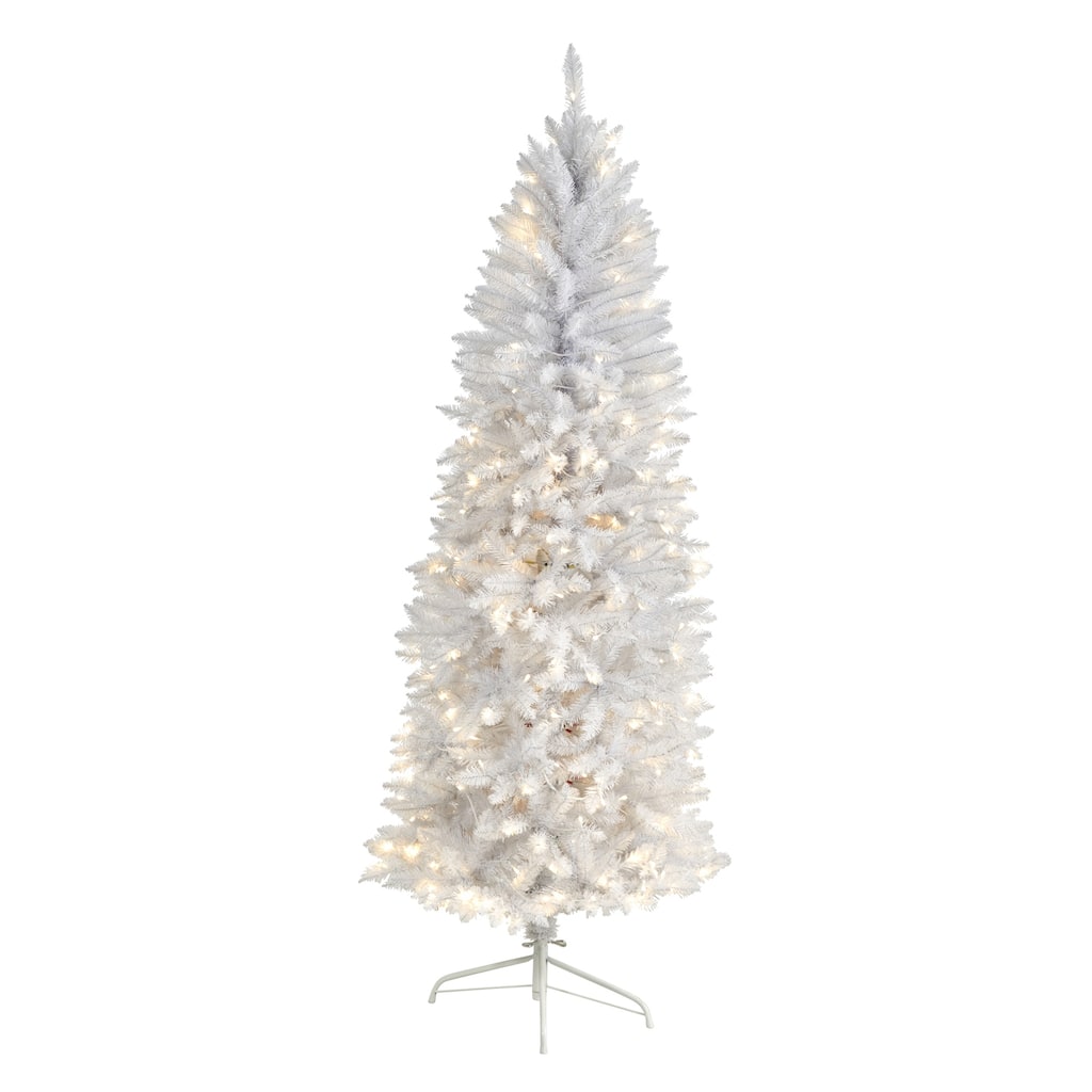 6ft White Artificial Christmas Tree - Pre-Lit with 250 Warm White Lights & Bendable Branches - Slim Holiday Decor - 72