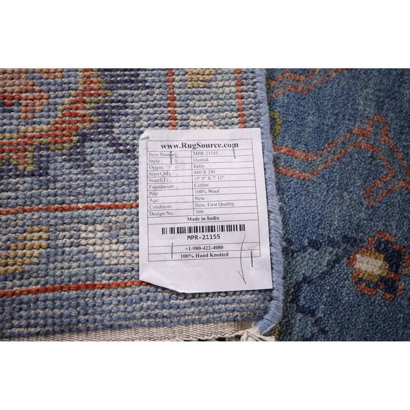 All-Over Blue Floral Oushak Oriental Area Rug Handmade Wool Carpet - 7'11"x 15'9"