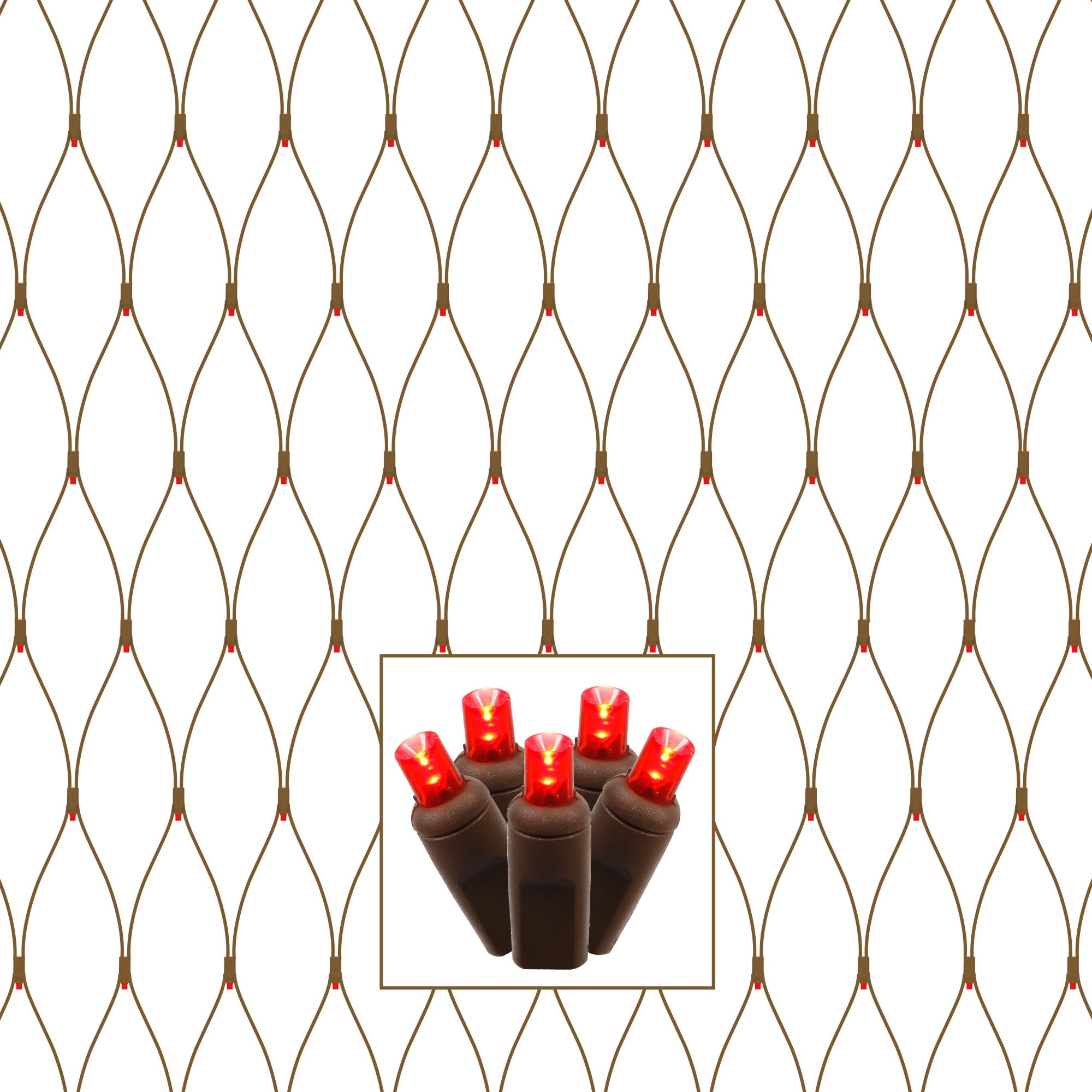 Vickerman 150 Red Wide Angle LED Single Mold Christmas Net Light Set, Brown Wire