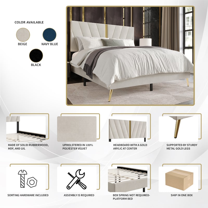 CraftPorch Luxurious Velvet Upholstered Bed