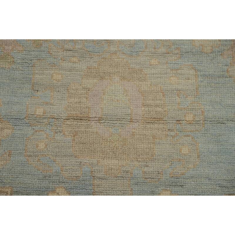 Floral Blue Oushak Vegetable Dye Large Rug, Floral Geometric Carpet - 13' 10'' X 10' 1''