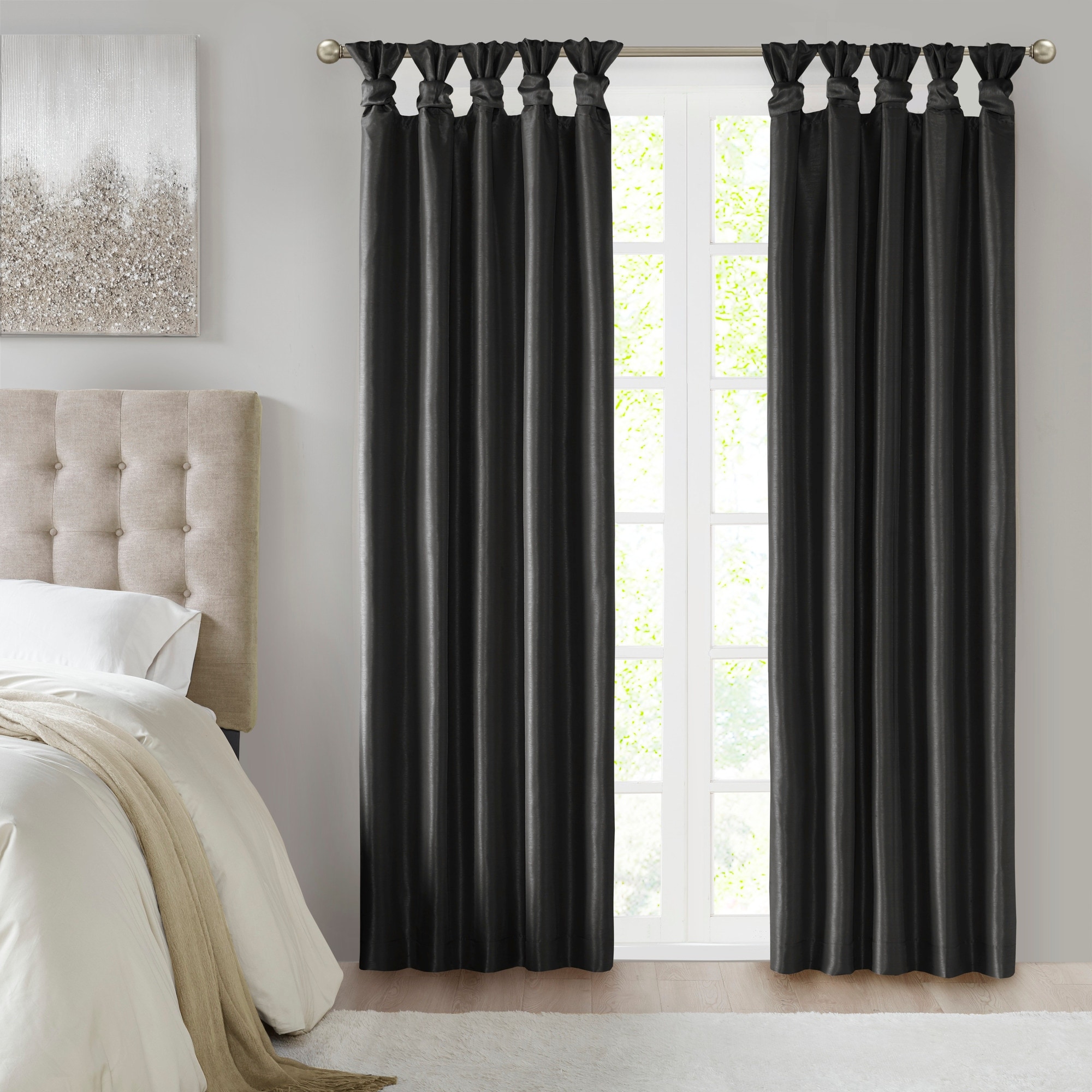 Madison Park Emilia Faux Silk Twist Tab Single Blackout Window Curtain Panel