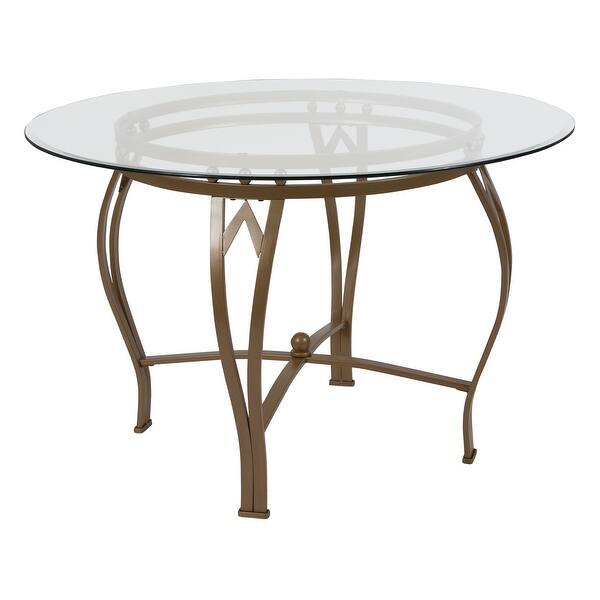 Shop Syracuse 45 Round Glass Dining Table With Bowed Out Metal Frame Overstock 27085408