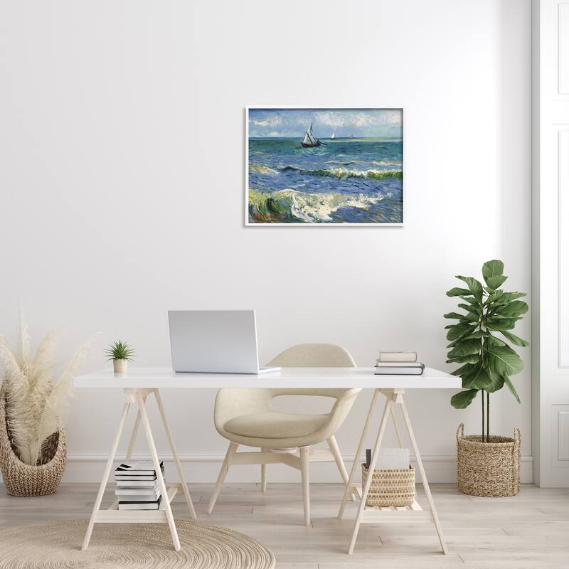 Stupell The Sea at Les Saintes-Maries-de-la-Mer Vincent van Gogh Painting Framed Wall Art, Design by one1000paintings