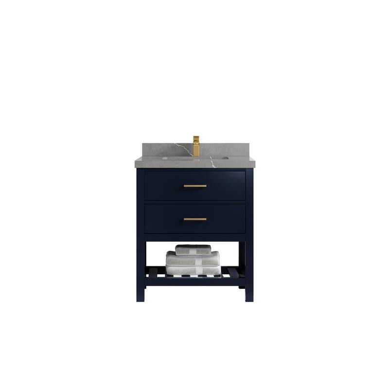 Willow Collections 30 in. W x 22 in. D Parker Single Sink Bathroom Vanity with Countertop - 2" Piatra Gray - Navy Blue