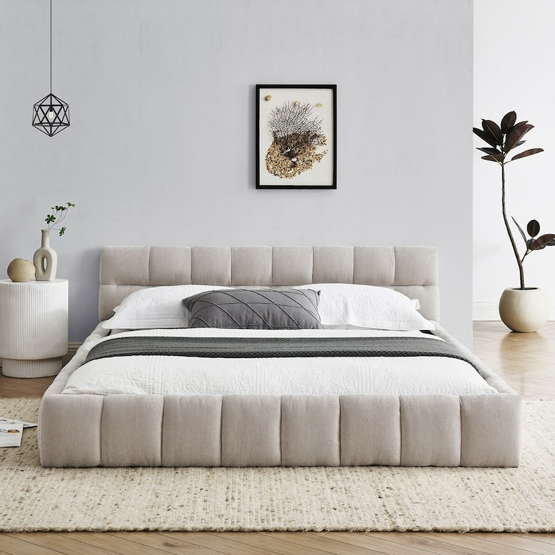 Queen Size Chenille Fabric Bed Frame