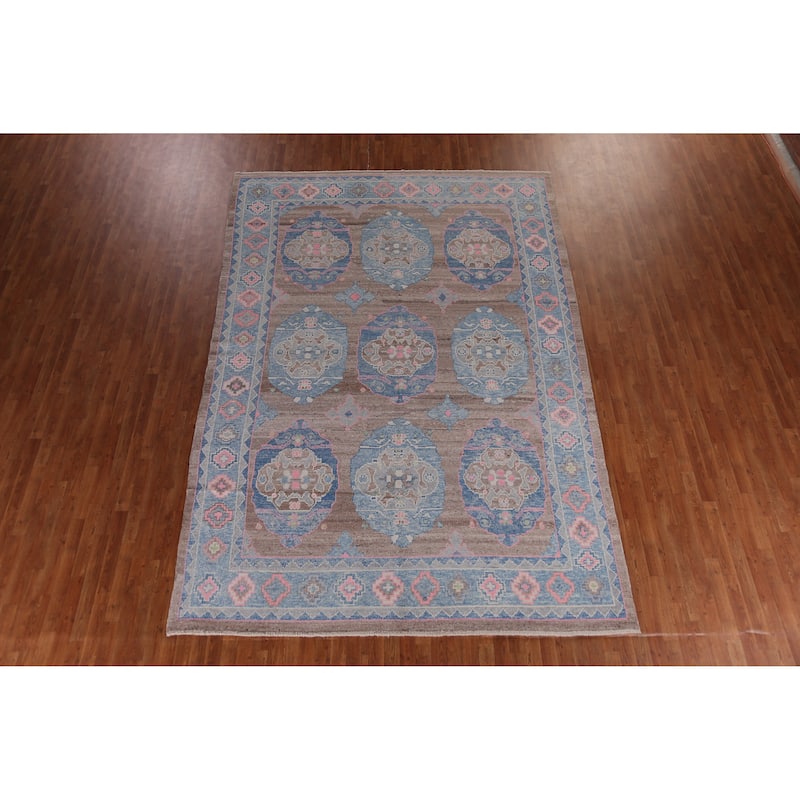 Hand Knotted Oriental 100% Wool Carpet Transitional Geometric Brown Oushak Area Rug - 12' 6'' X 8' 6''