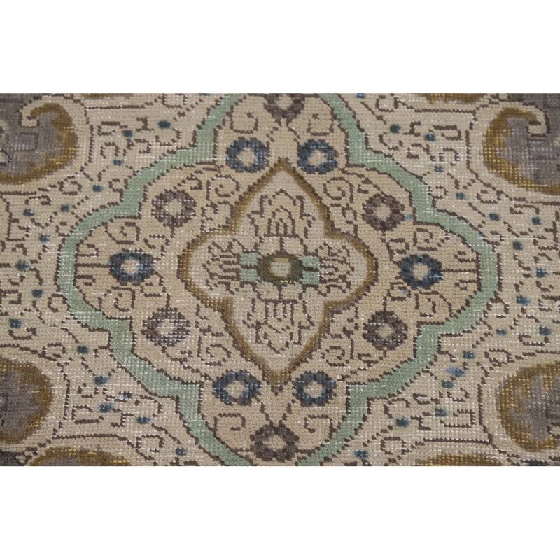 Light Blue Medallion Tabriz Persian Area Rug Hand-Knotted Wool Carpet - 9'10"x 12'10"