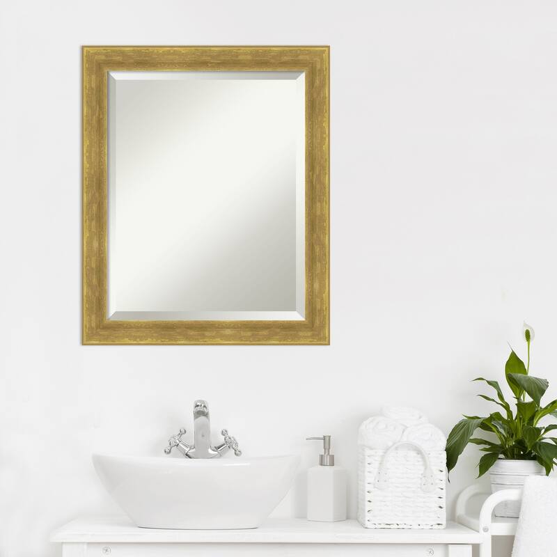 Angled Beveled Wood Framed Bathroom Vanity Wall Mirror