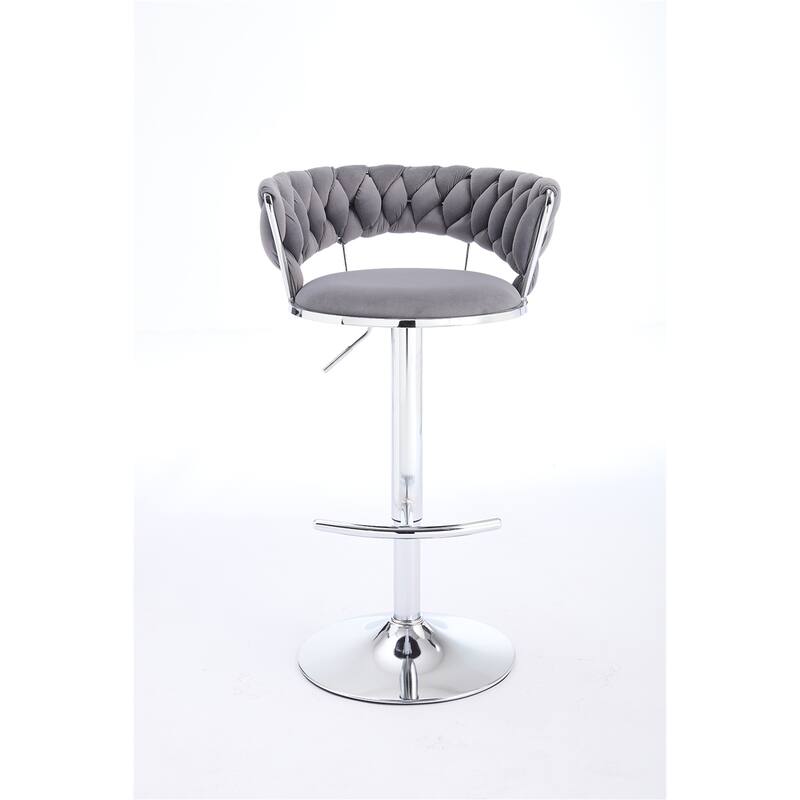 Set of 2 Bar Stools,with Chrome Footrest and Base Swivel Height Adjustable Mechanical Lifting Velvet Chrome Leg Simple Bar Stool