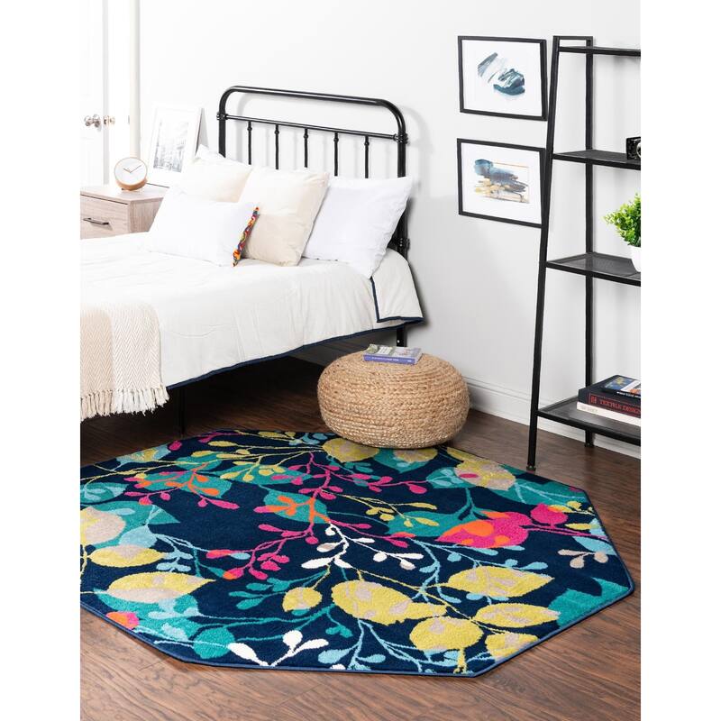 Contemporary Chorisia Collection Area Rug - 5'3"x5'3" Octagon - Navy Blue