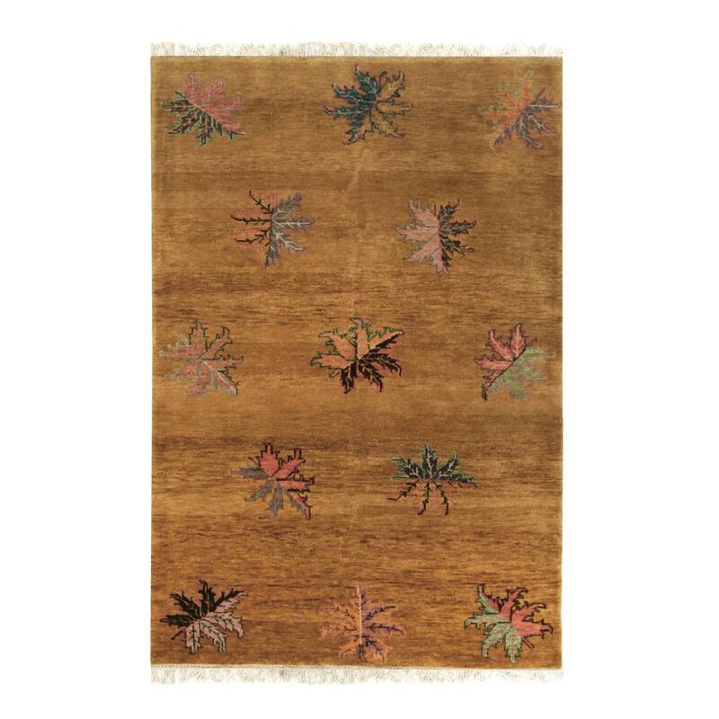 Brown Handmade Wool Transitional Ningxia Rug, 3'10 x 5'9, Hand Knotted Wool, Subtle Shading, Elegant Design - N/A