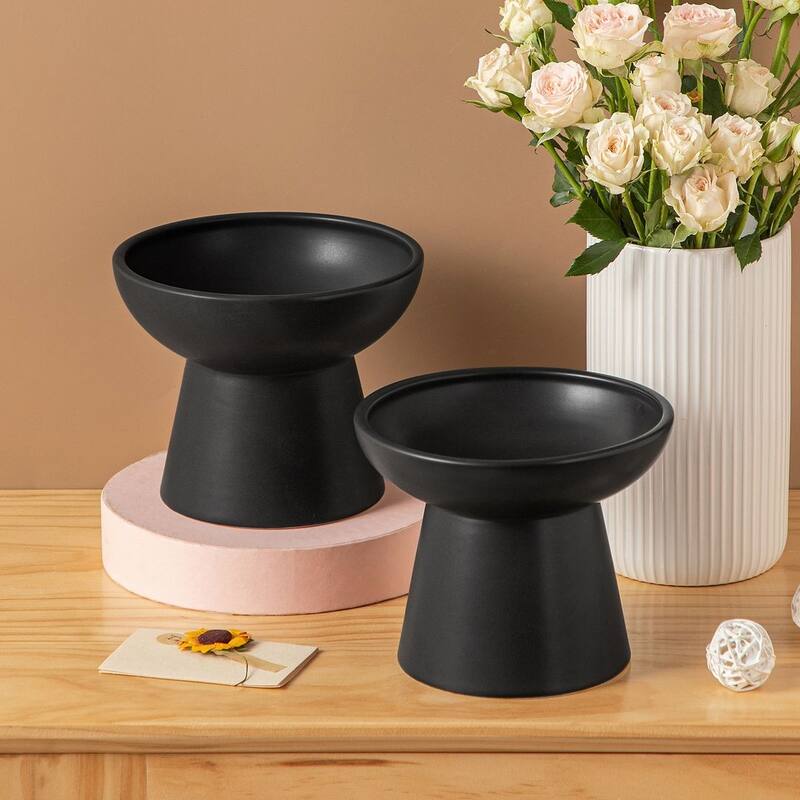 vancasso Elevated Stoneware 2-Piece Raised Dog & Cat Bowl Set - Black