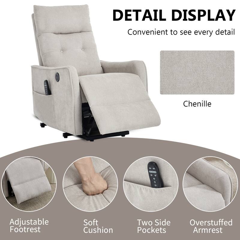Single Motor Power Lift Recliner with USB Port and 155 Degree Recline