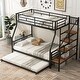 preview thumbnail 17 of 28, Twin Over Full Size Metal Bunk Bed with Trundle & Storage Staircase, Bedroom Heavy Duty Bed Frame with Full-Length Guardrail