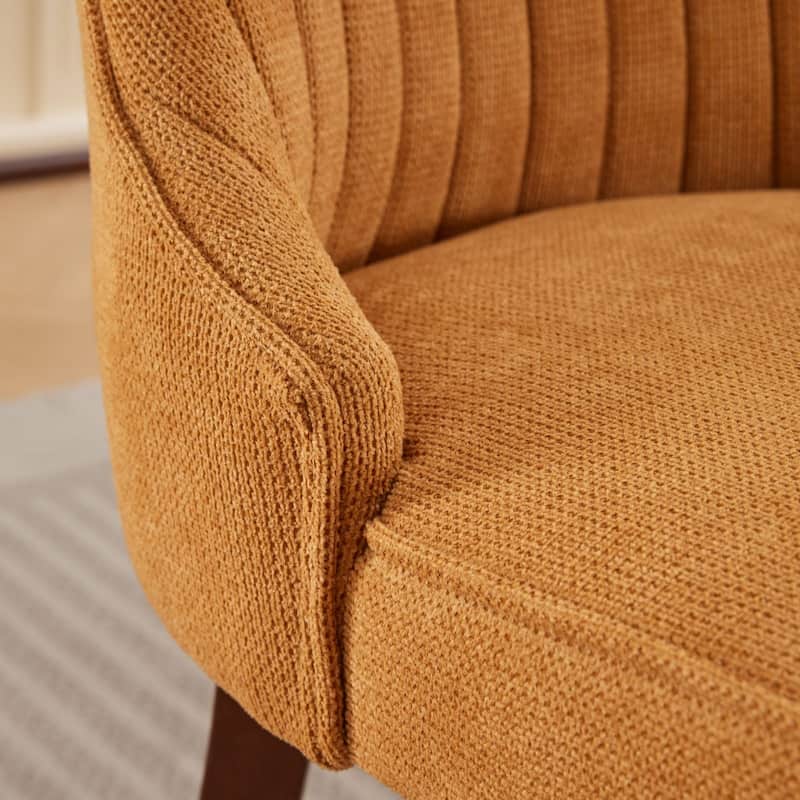 Rayon Cloth Flocking Linen Dining Chairs Channel Kitchen Dinner Chair Comfy Fabric Upholstered Accent Chair Wood Legs,Set of 2