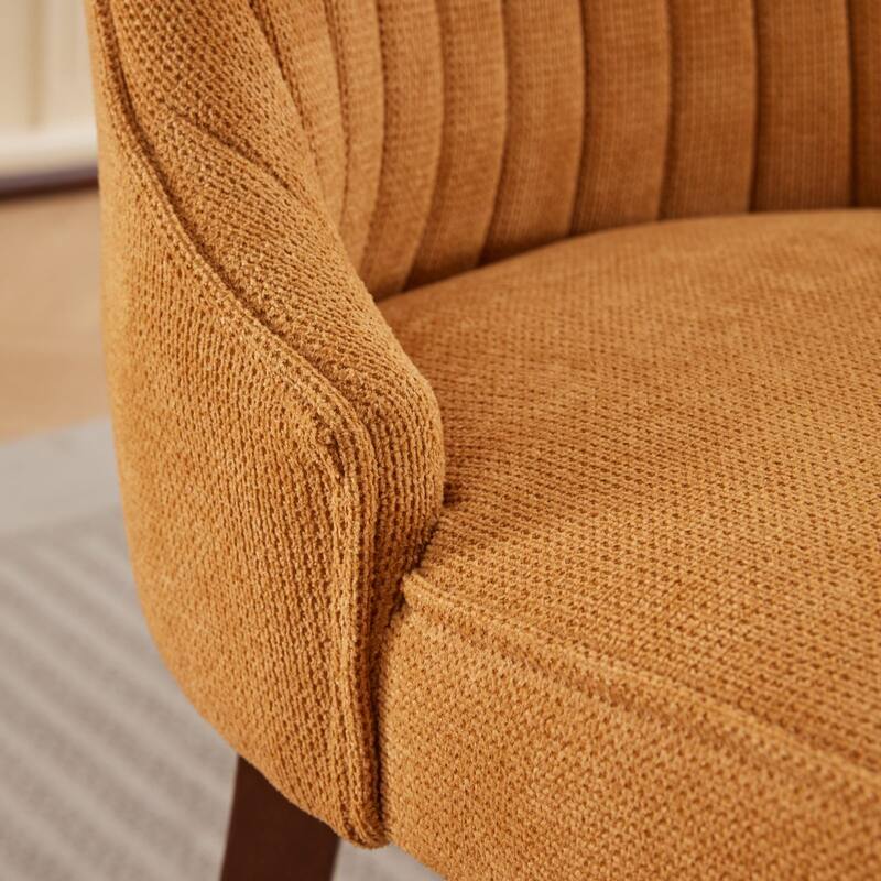 Rayon Cloth Flocking Linen Dining Chairs Set of 2, Fabric Upholstered Accent Chair, Dining Chairs with Curved Back & Wood Legs