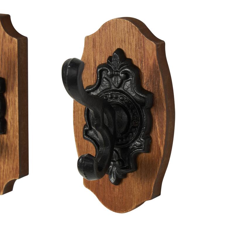 Brown Wooden Vintage Inspired Wall Hook with Black Beaded Frames and Varying Geometric Shapes (Set of 3 or 4)