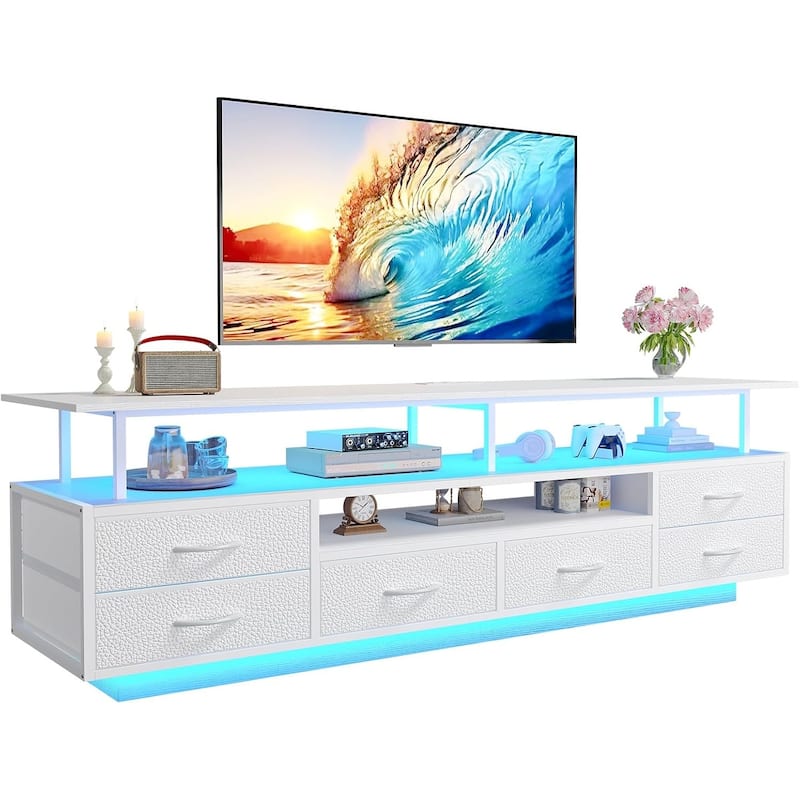 TV Stand 65 70 Inches TV LED Lights Power Outlets Storage Drawers