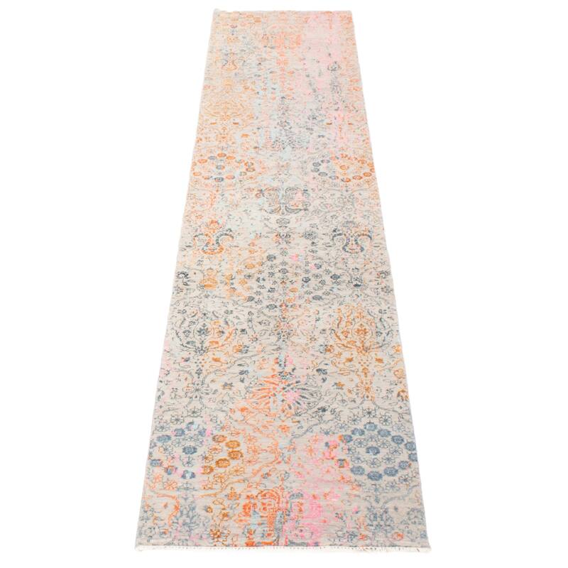 ECARPETGALLERY Hand-knotted Heritage Grey Silk, Wool Rug - 2' 8" x 11' 11"