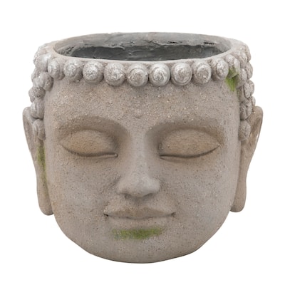 Buddha Head Design Resin Planter with Round Opening, Gray