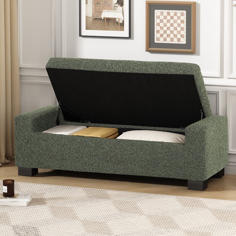 50" Ottoman Bench in Textured Fabric, Rectangular Design with Hinged Lid for Seating, Footrest, and Hidden Storage