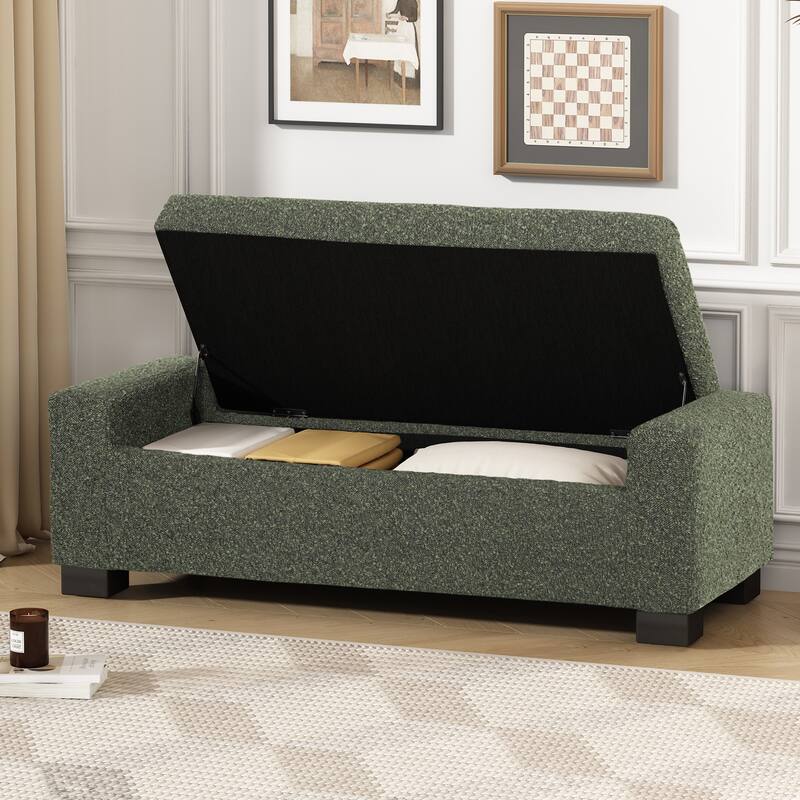Roomfitters Upholstered Storage Ottoman Bench with Hinged Lid, Rectangular Accent Seat for Living Room or Bedroom