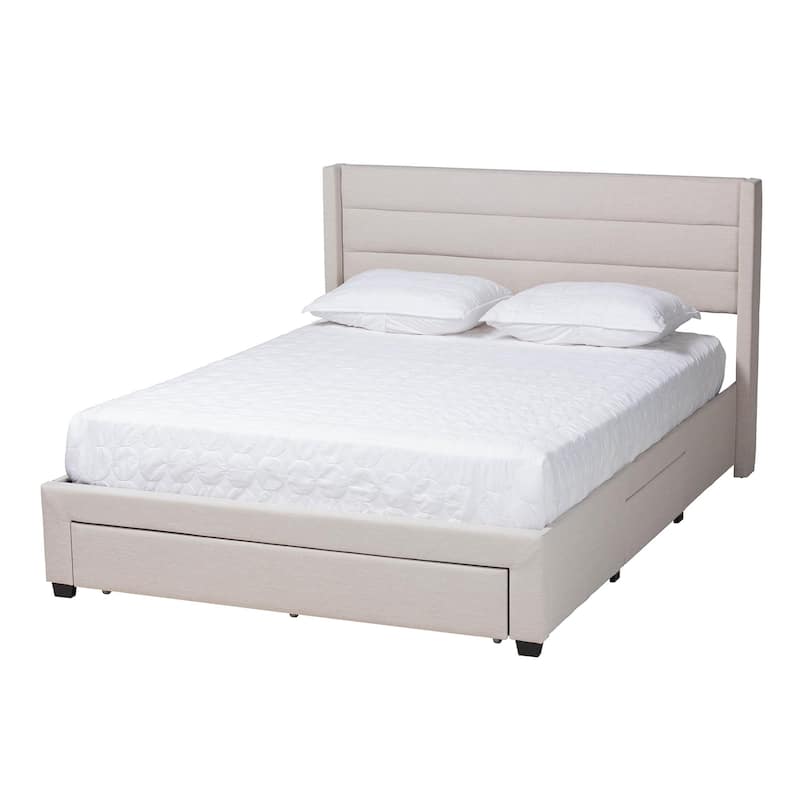 Braylon Mid-Century Modern 3-Drawer Wood Platform Bed - Beige, Dark Brown - Queen