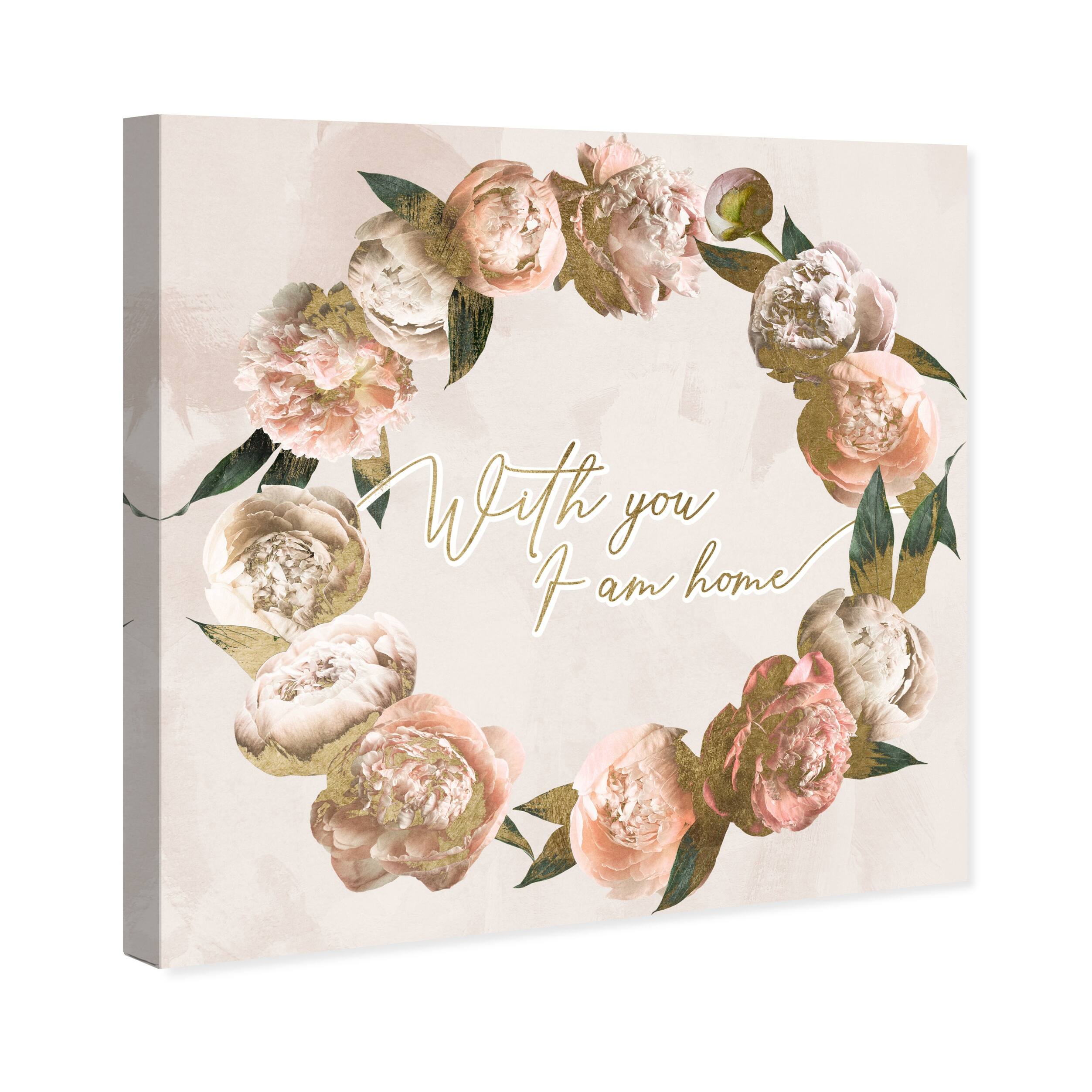 Wynwood Studio Canvas Floral and Botanical I am Home Wreath Pink and