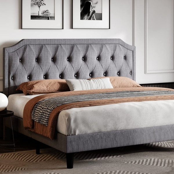 Queen Size Upholstered Platform Bed With Curved Rhombic Button Tufted ...