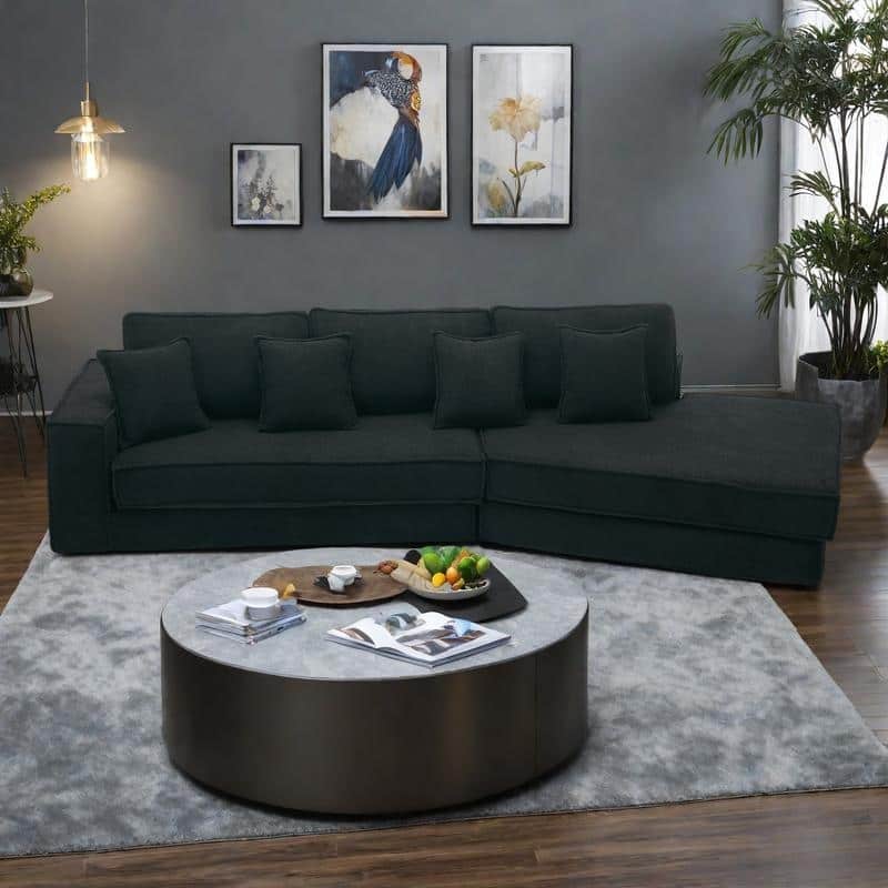 133" Lamb Velvet Convertible Sleeper Sofa with 7 Pillows (3 Back + 4 Throw), Foldable Gaming Bed Design - Black