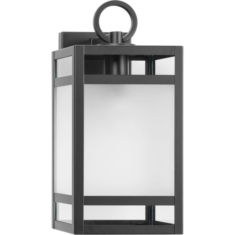 Parrish Collection One-Light Matte Black Clear and Etched Glass Modern Craftsman Outdoor Medium Wall Lantern - 6.5 in x 7 in x 14 in