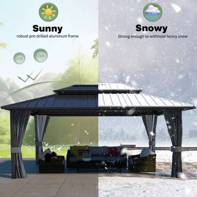 VEIKOUS Outdoor Aluminum Double Hardtop Gazebo Pergolas for Patio Lawn and Garden