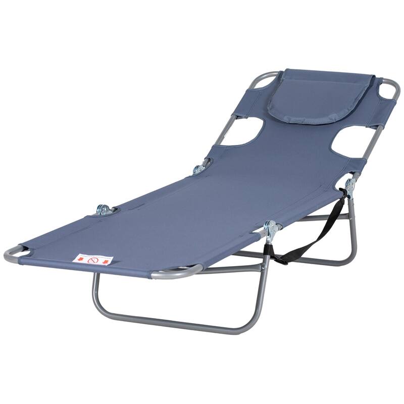 Folding sun loungers with face holes, arm slots and side pockets - Gray