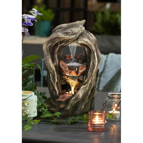 Treetrunk Tabletop Fountain With Warm White LED Lights