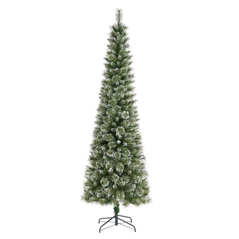 Glitzhome 7.5/9 FT Pre-Lit Frosted Cashmere Pencil Pine Artificial Christmas Tree with Clear Lights Remote Control