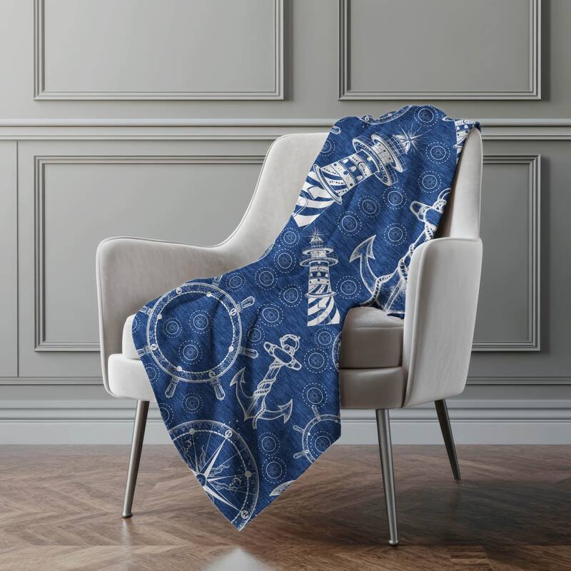 Premium Machine Washable ASB154 Coastal Lighthouse Sherpa Throw Blanket