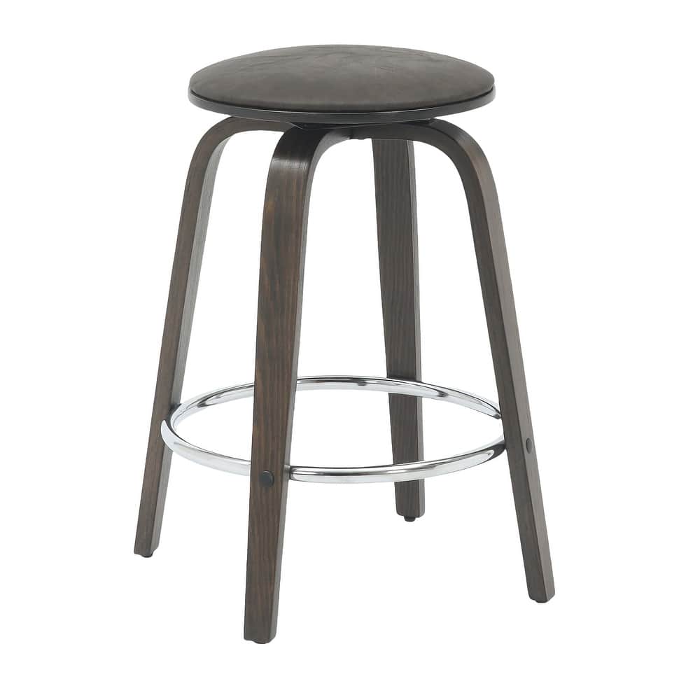 Pelya Modern Leather Swivel Round Seat Counter Stool with Solid Wood Frame and Iron Foot Rest for Kitchen, Bars, or Dining Areas