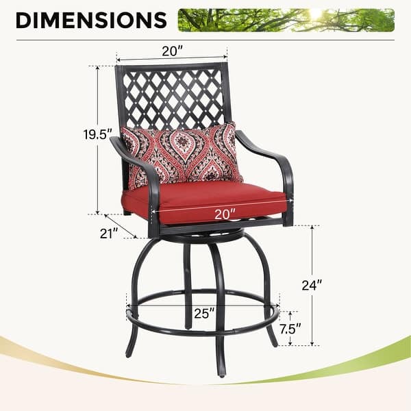 dimension image slide 0 of 2, MAISON ARTS 3/5-Piece Patio High Bar Stool Set Rattan Chair Back Cushioned High Bar stool & Steel High Table