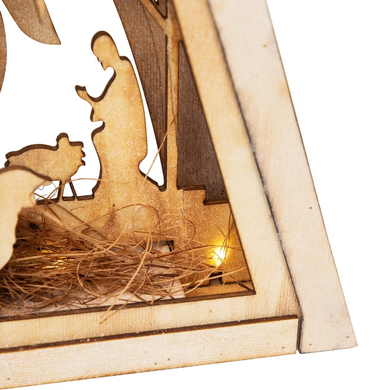 LED Lighted Holy Family Wooden Christmas Nativity Scene - 12"