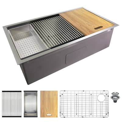 Transolid KWSSU331910 33-in X 19-in X 10-in 18-Gauge Undermount Stainless Steel Kitchen Workstation Sink