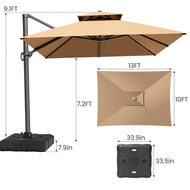 Crestlive Outdoor 13 x 10ft 360-degree Rotation Patio Cantilever Umbrella with Base