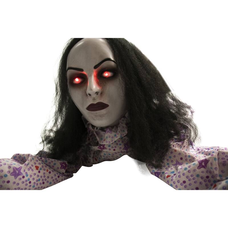 Haunted Hill Farm Animatronic Haunted Crawling Lady with Lights and Sound, Indoor or Covered Outdoor Halloween Decoration