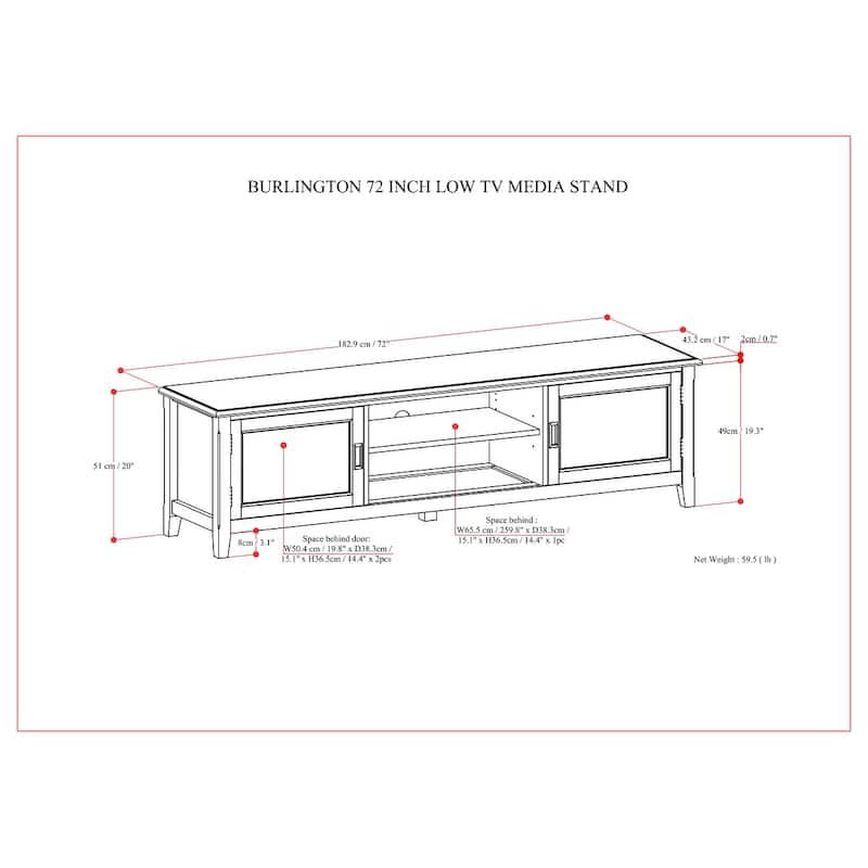 WYNDENHALL Portland SOLID WOOD 72" Wide Transitional TV Media Stand in Mahogany Brown For TVs up to 80" - 17" D x 72" W x 20" H
